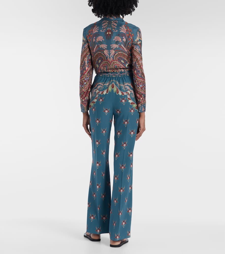 Floral printed silk flared pants