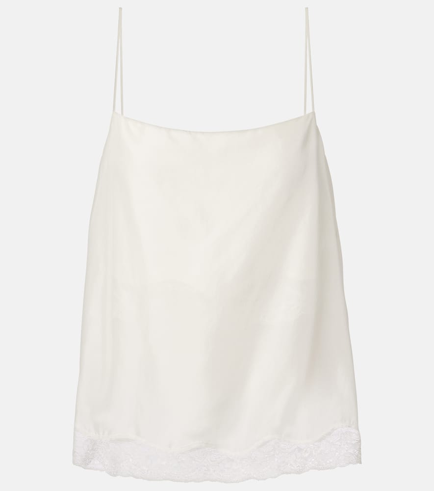 Playful Volumes lace-trimmed silk top