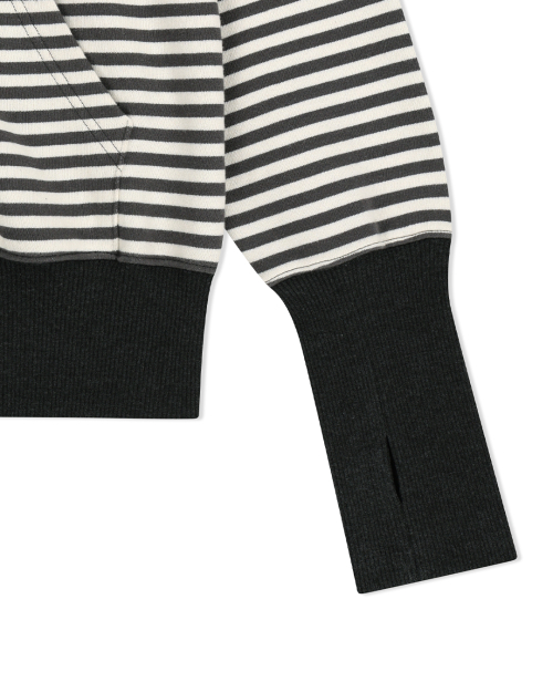 STRIPE UNBALANCED ZIPUP HOODIE
