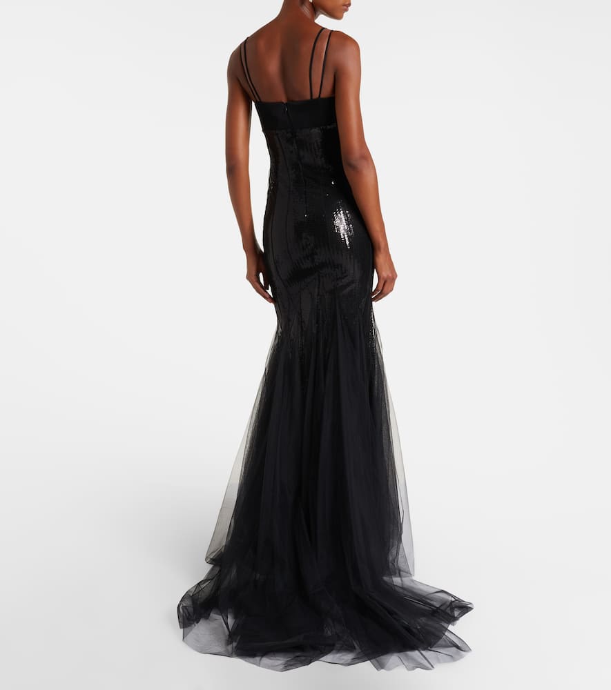Sequined tulle and satin gown
