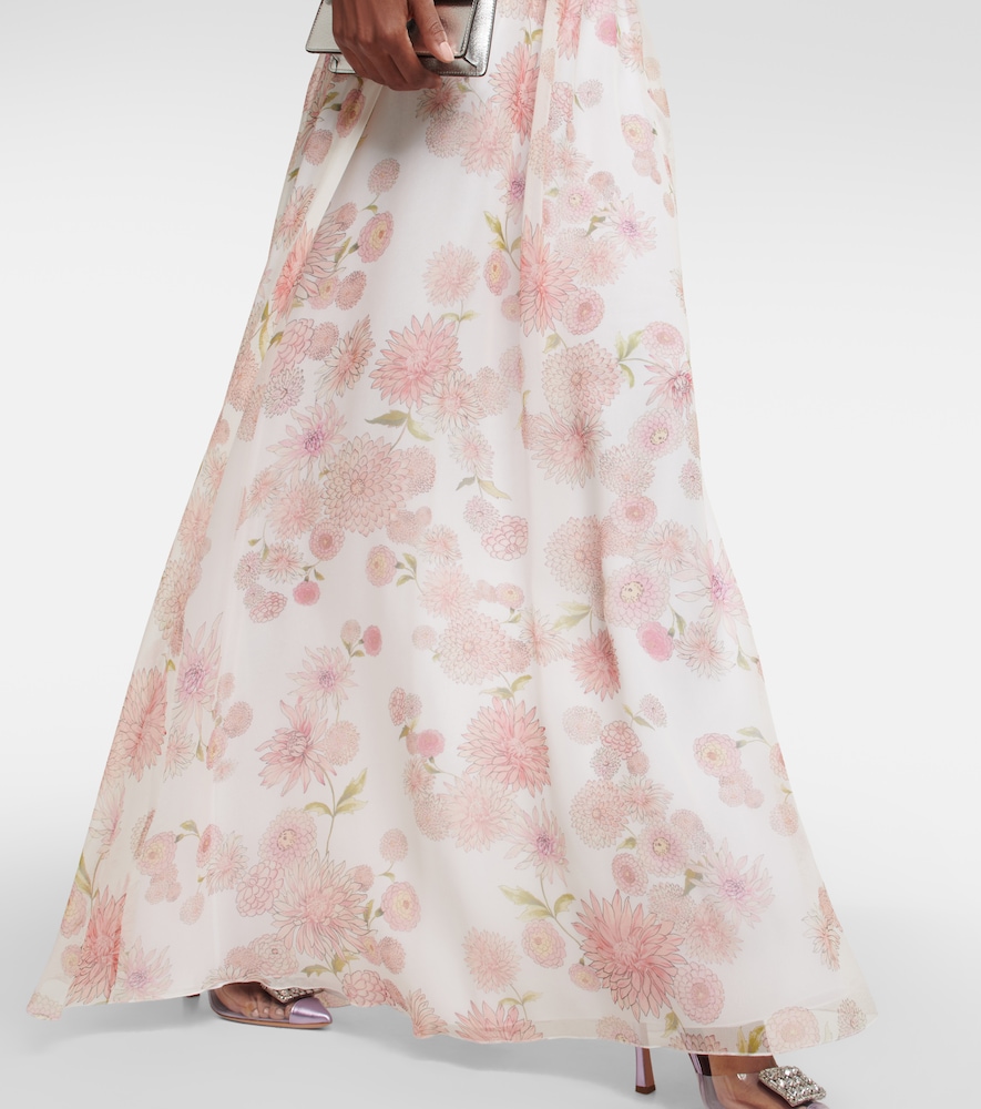 Off-the-shoulder floral silk gown