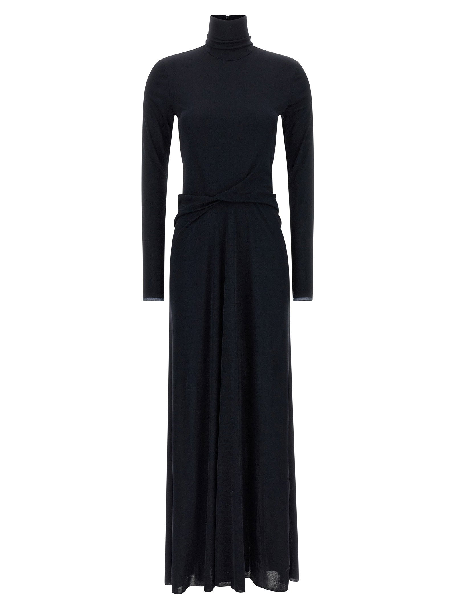Draped Turtleneck Dress — Black