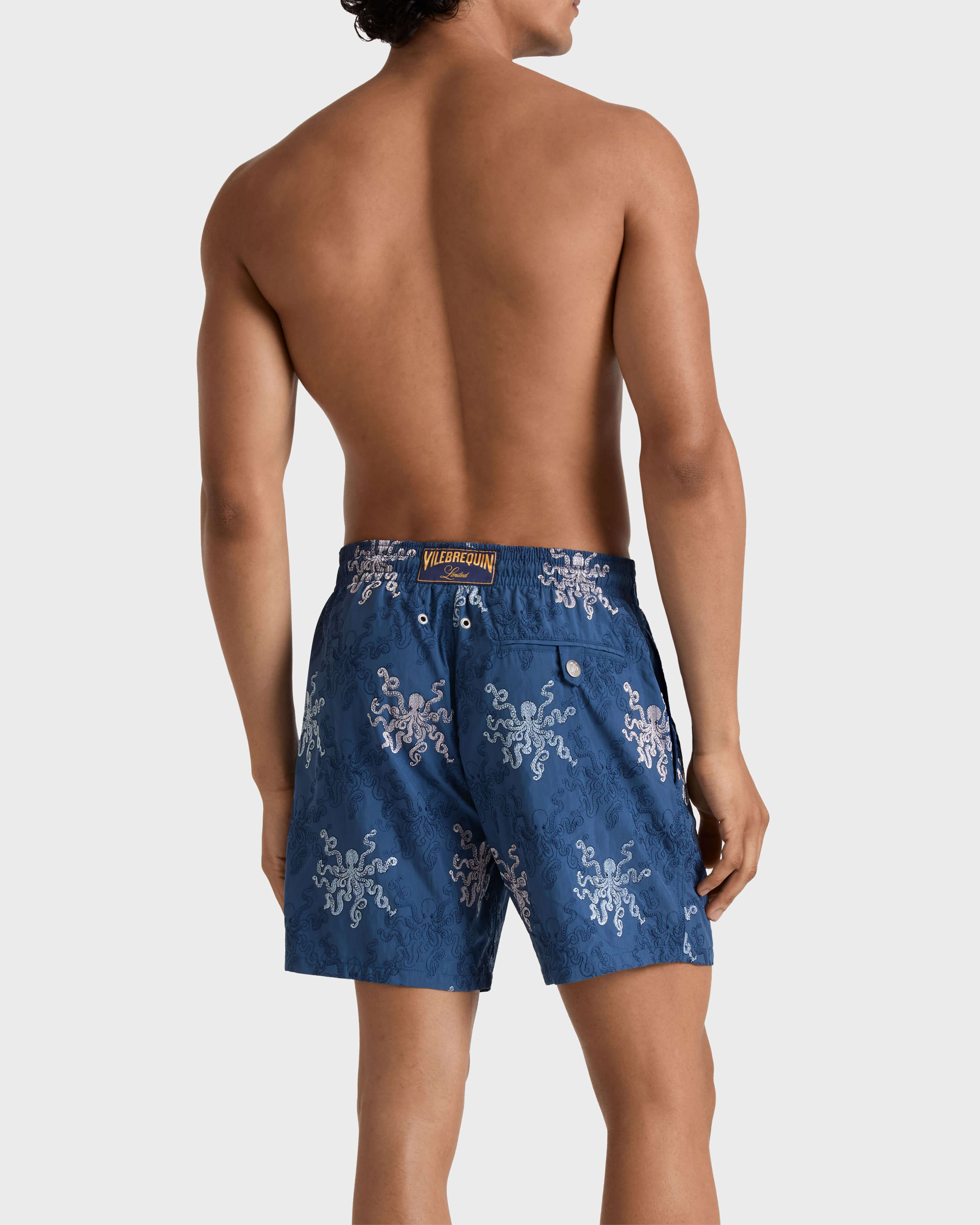 Men Embroidered Swim Trunks Octopus In Stripes - Limited Edition - Swimwear - Mistral - Blue
