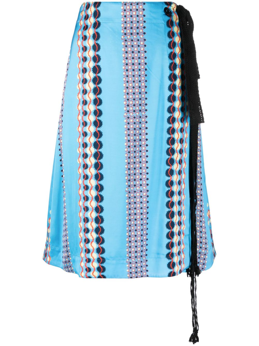 Tie-fastening geometric print skirt - Blue