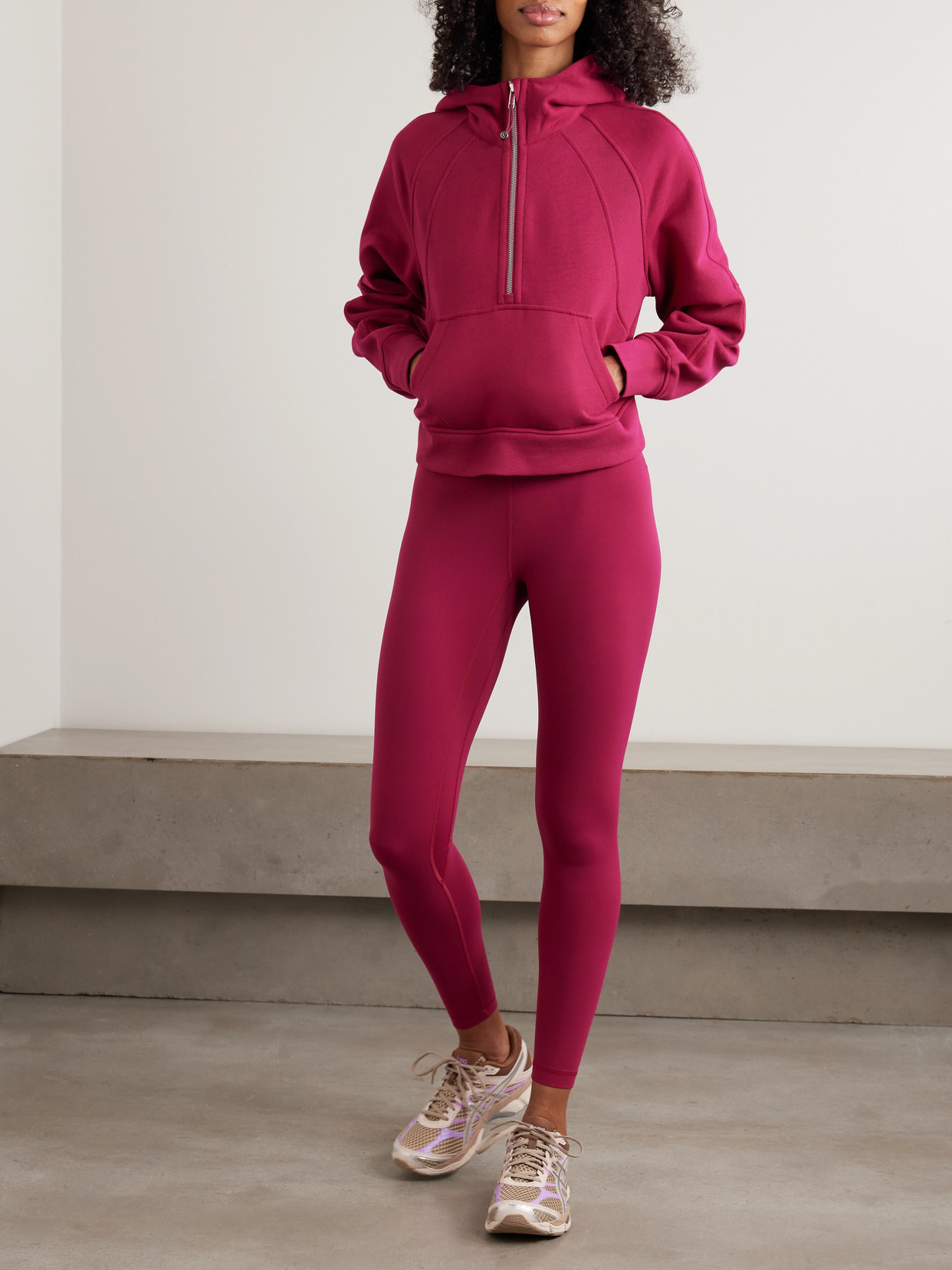 Scuba Cropped Cotton-blend Half-zip Hoodie - Pink