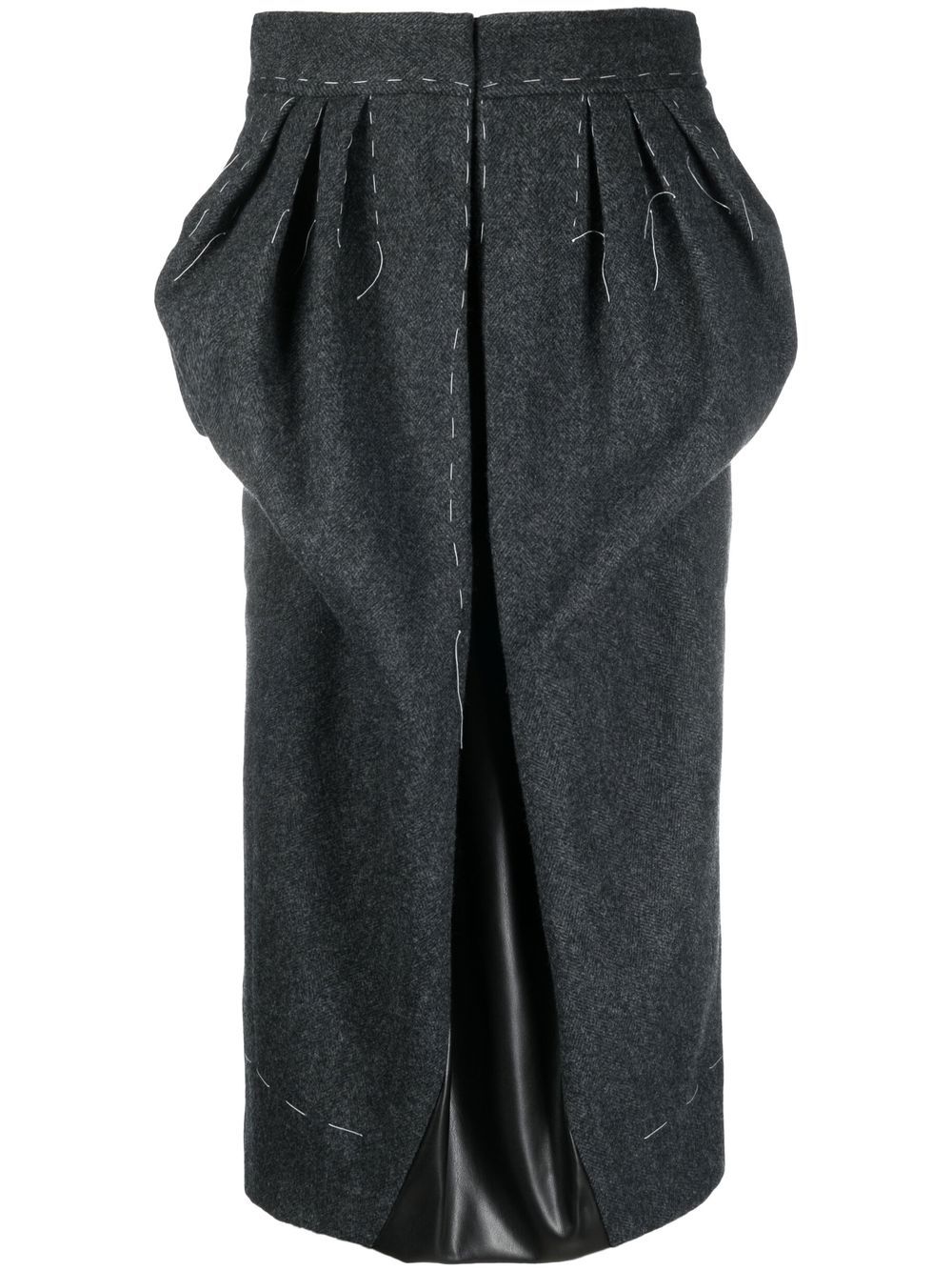 Wool decorative-stich midi-skirt - Grey