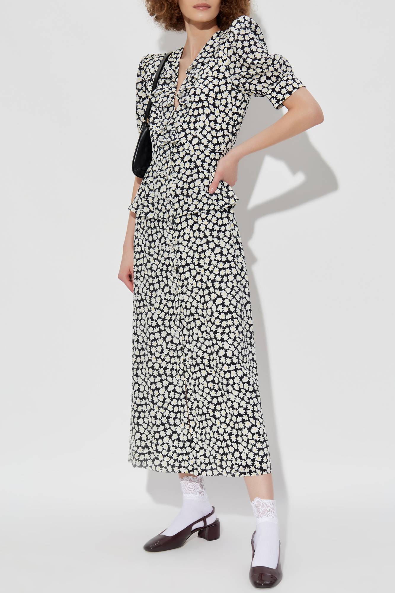 Silk Dress With Floral Motif, Women's, Black