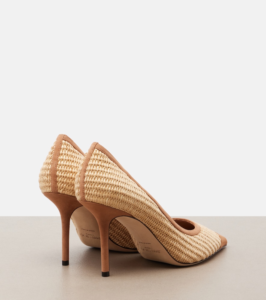 Love suede-trimmed raffia pumps