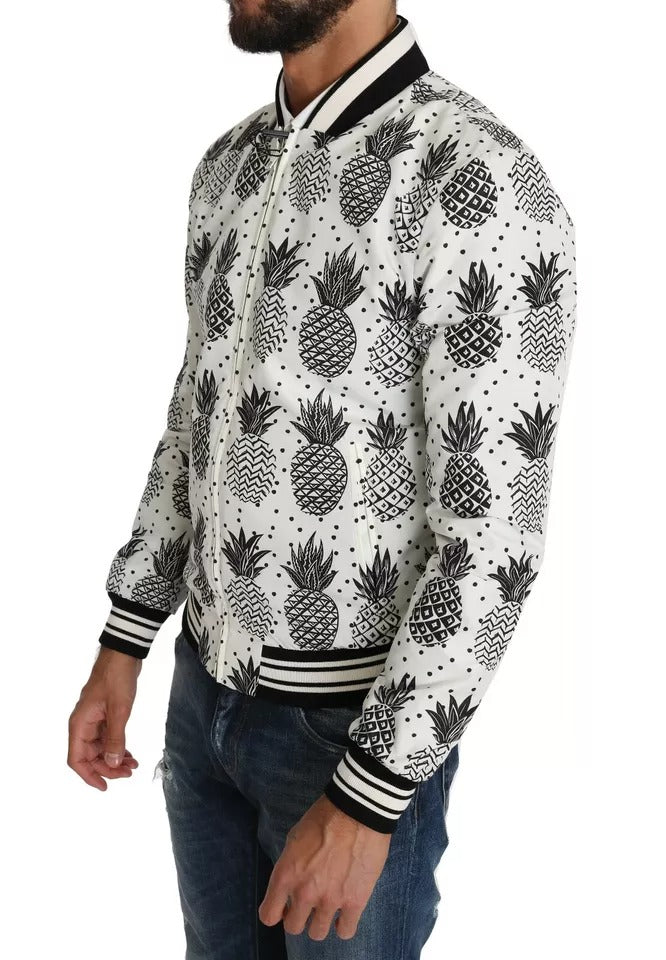 Pineapple-Print Bomber Jacket — White