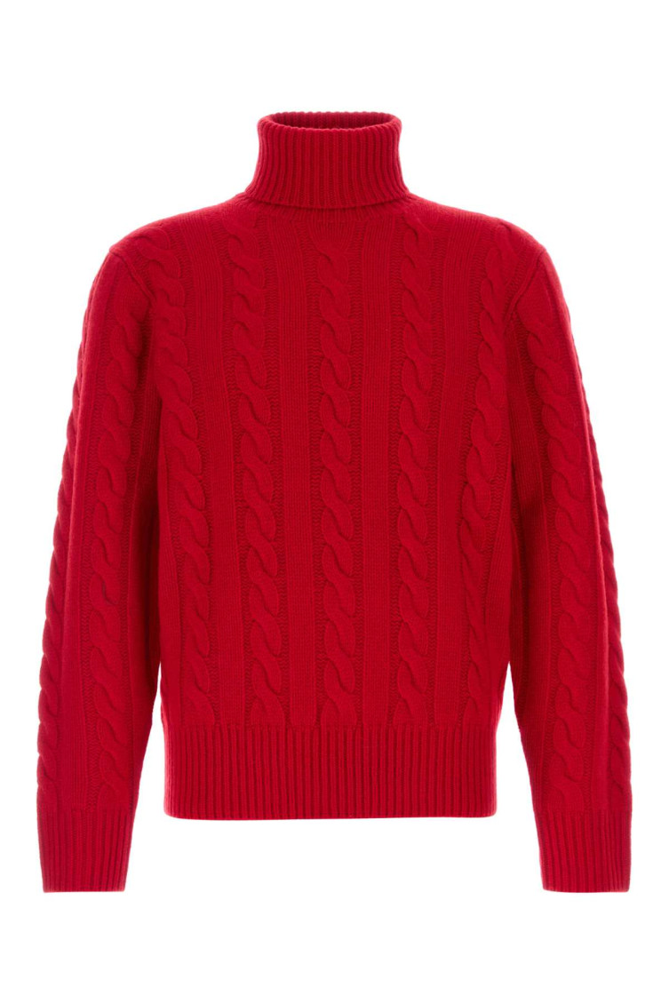 Cable-knit roll-neck jumper - Red