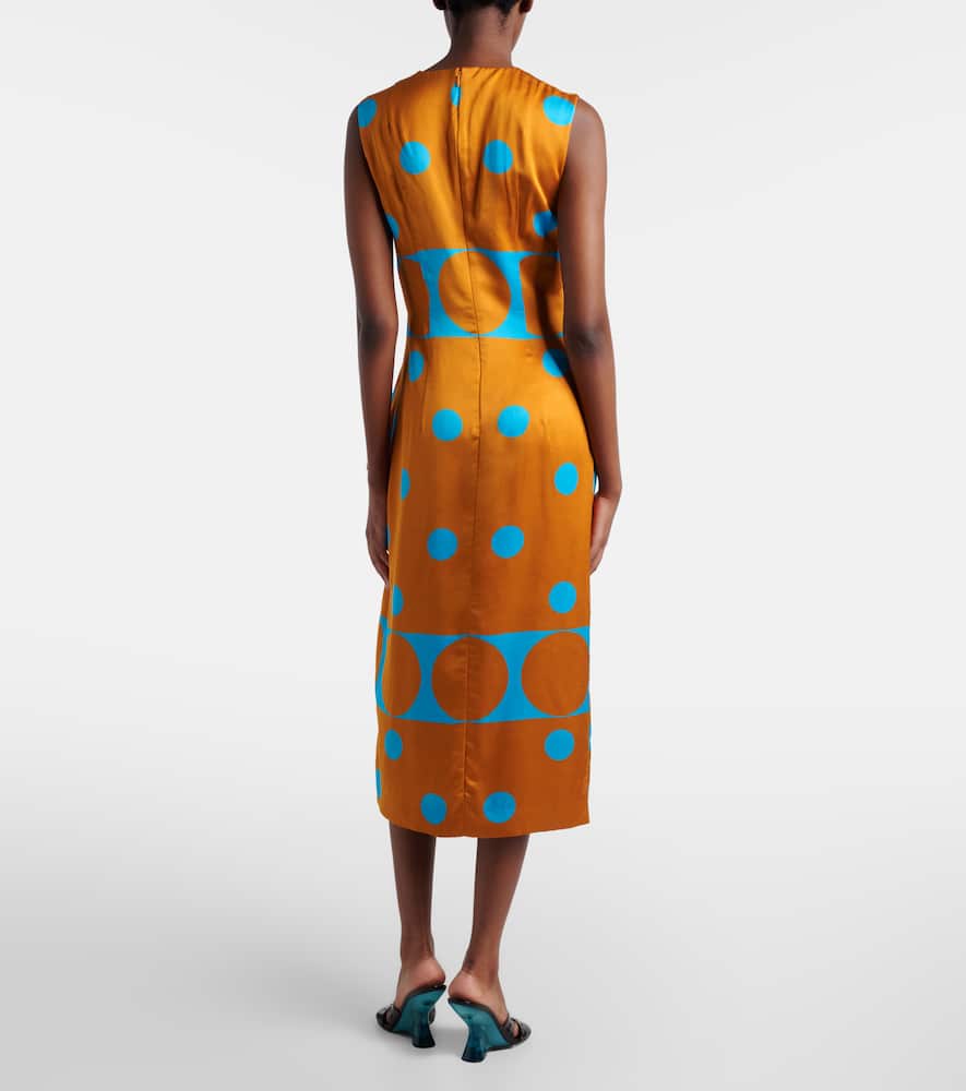 Draped printed satin midi dress