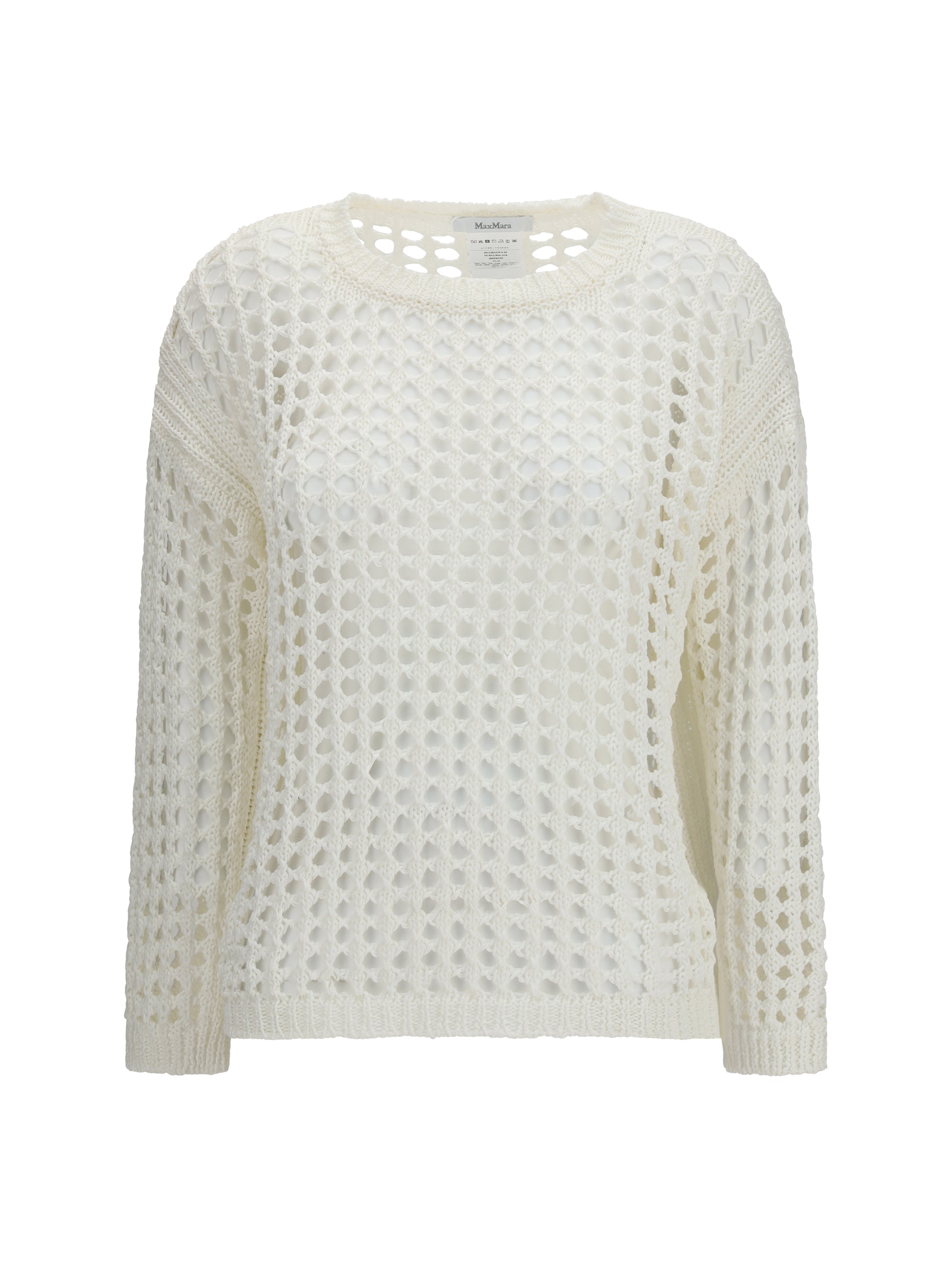 Open-Knit Linen-Cotton Sweater — White