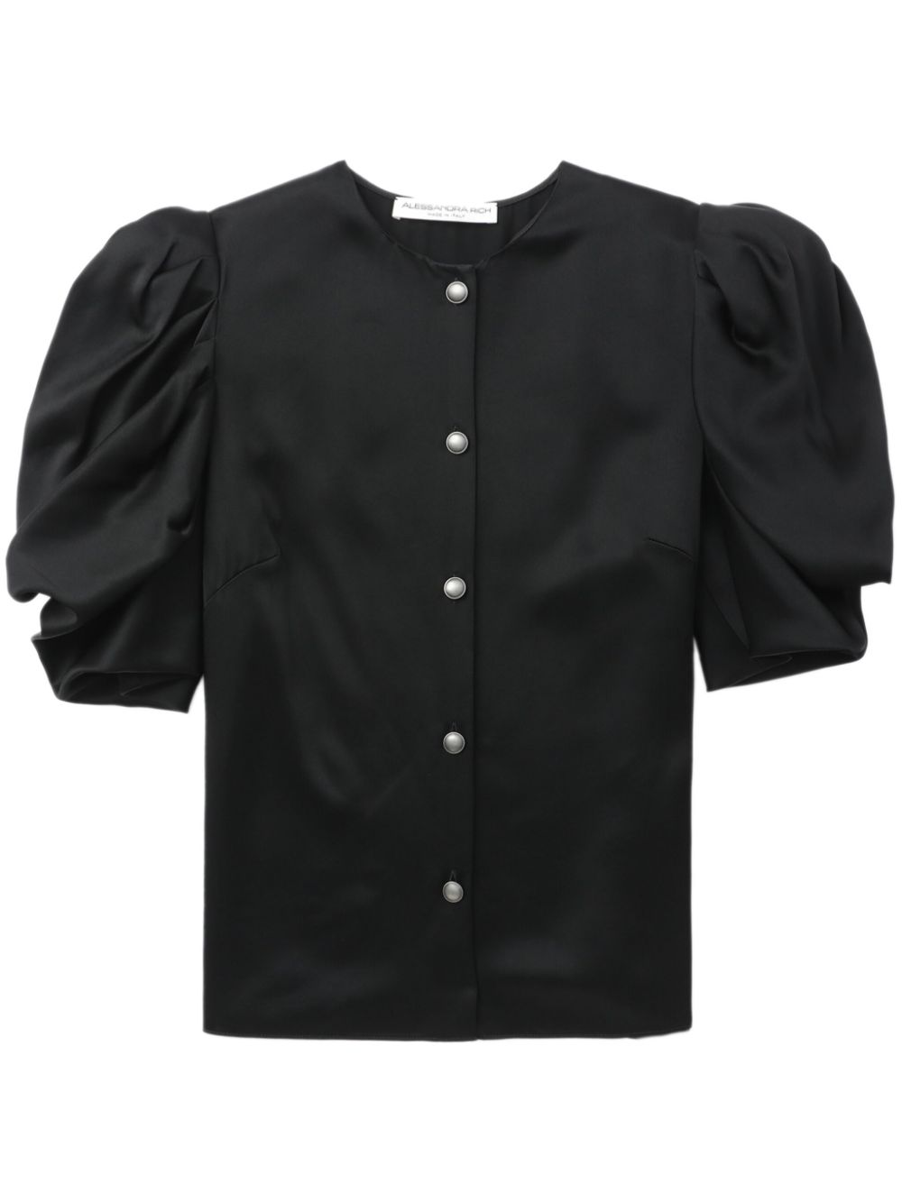 Puff-sleeve collarless shirt - Black