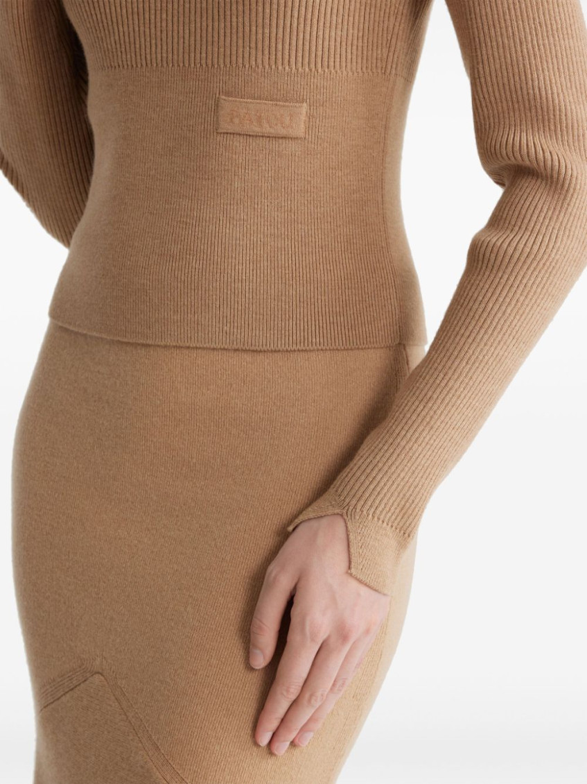 Logo-appliqué rib-knit jumper - Brown