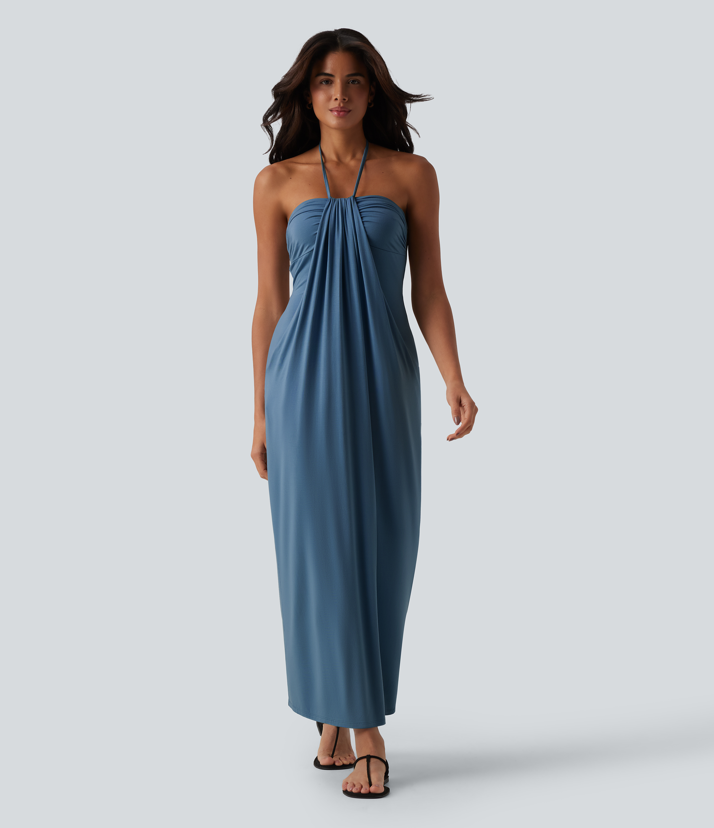 Halter Tie Back Maxi Dress with Pockets Casual Dress - Stellar