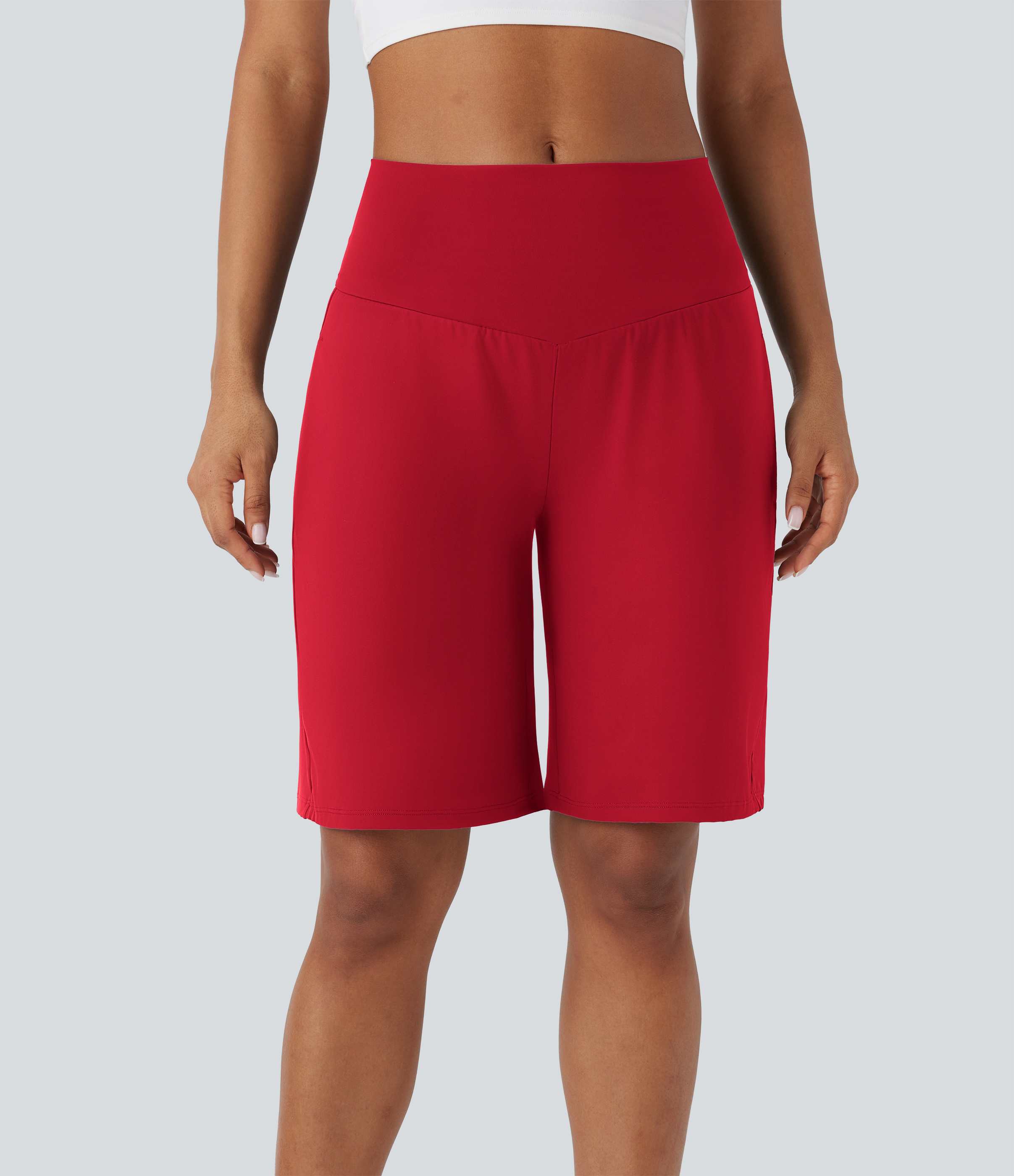 Halara SoftlyZero™ Airy High Waisted Pockets InstantCool Yoga Bermuda Shorts - Salsa