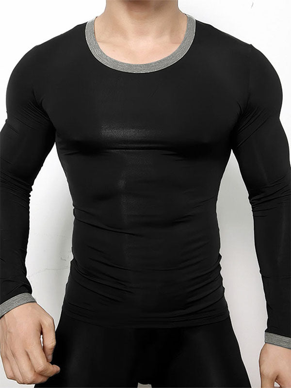 Mens Solid Color Fitted Long-Sleeve T-Shirt SKUK78470 - Black / S