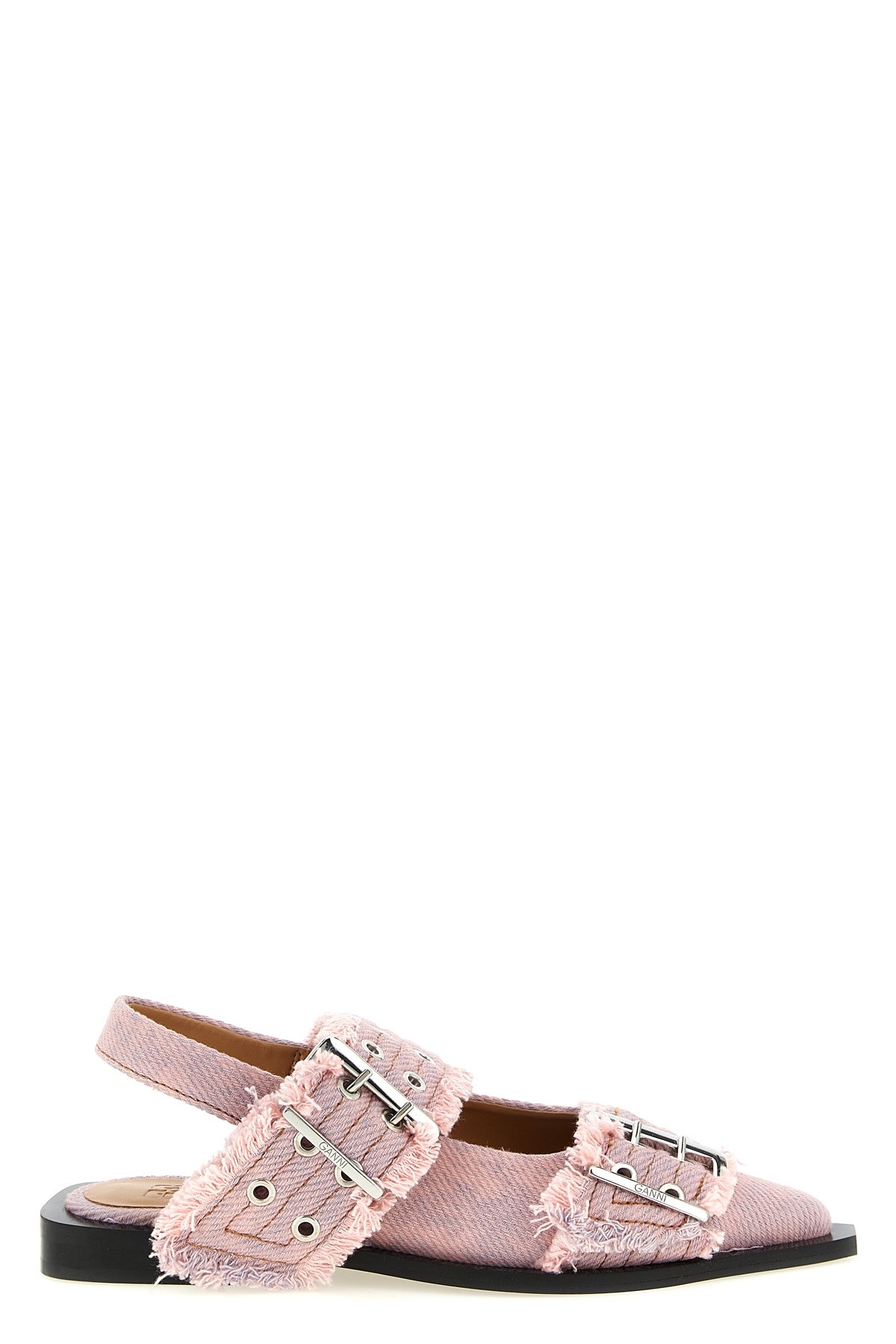 'Feminine Buckle Fringed Denim' Slingback