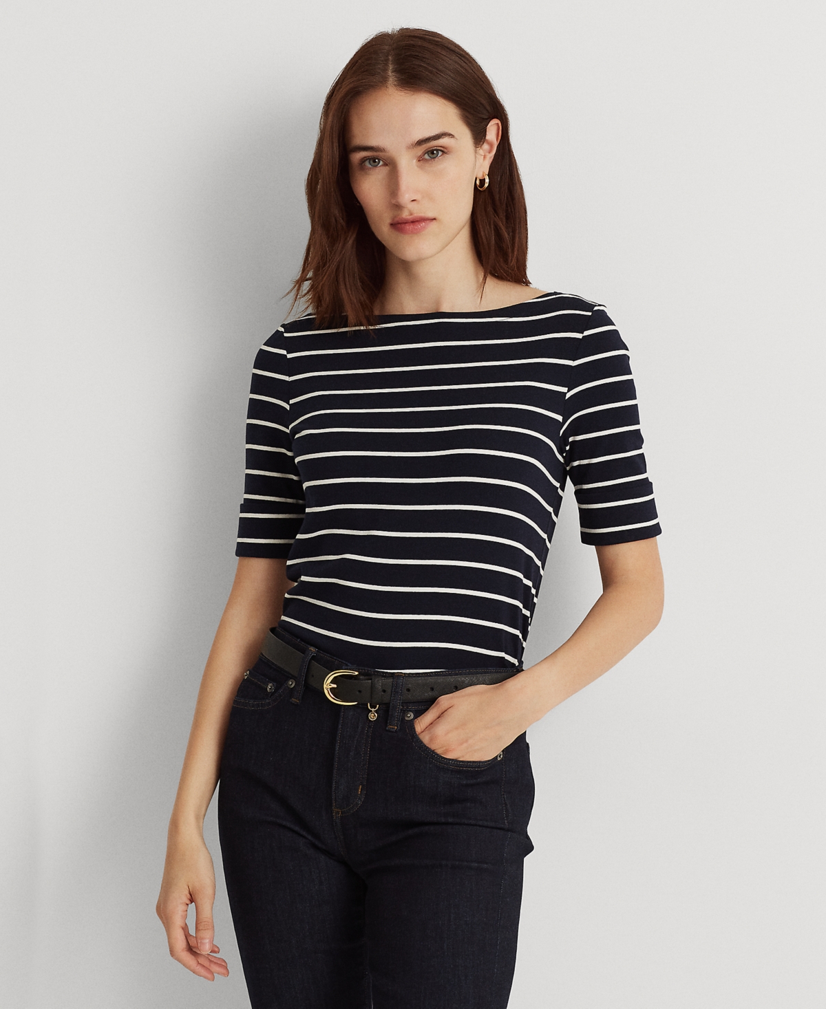 Striped Boatneck Top - Navy/White