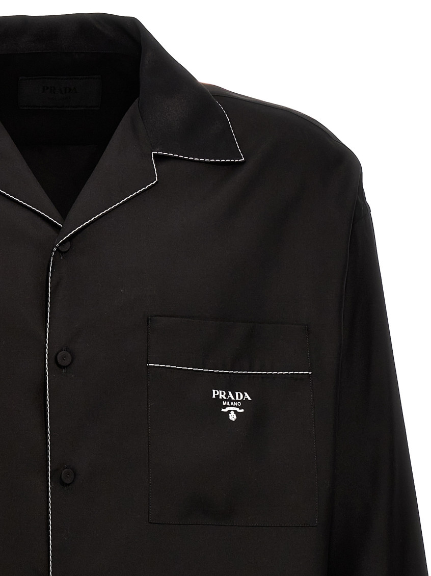 Contrasting-trim Button-up Pyjama Shirt