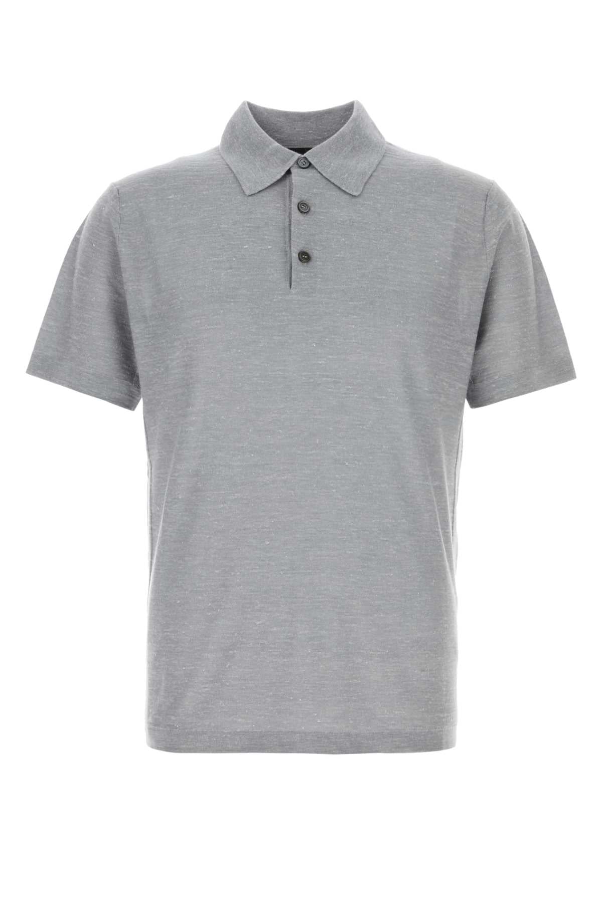 Cashmere Silk Linen Blend Polo Shirt — Gray