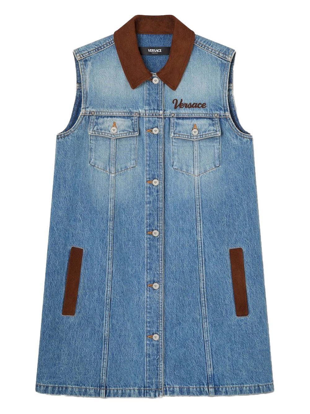 Denim A-Line Dress With Suede Details