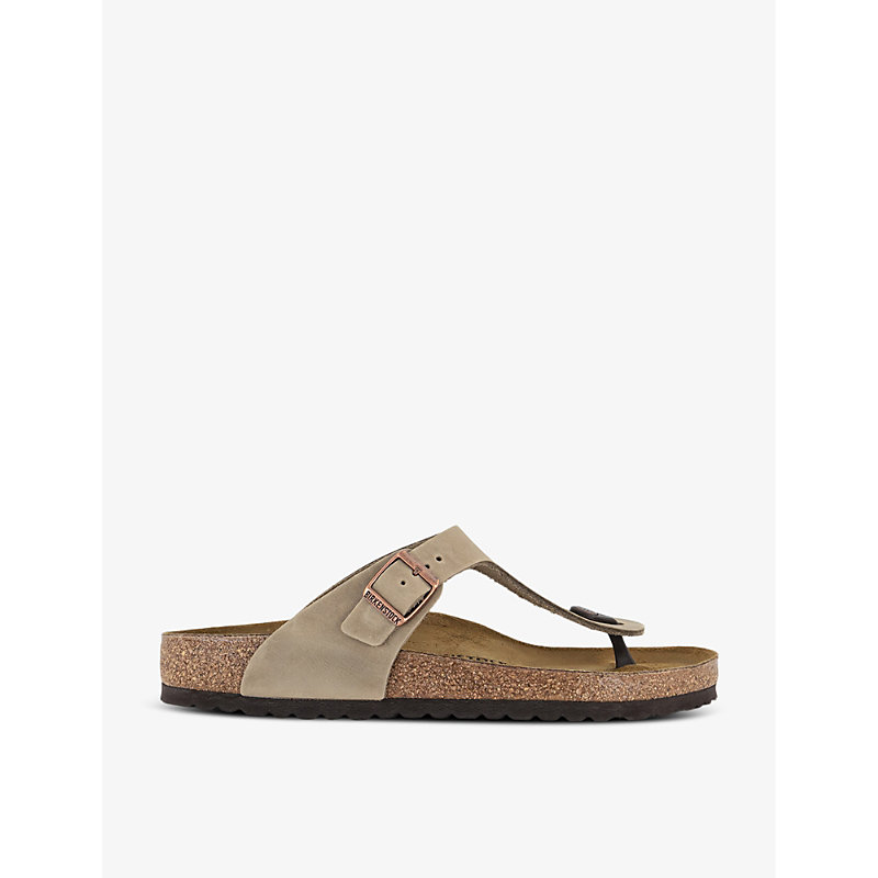 Mens Tobacco Brown Oiled Leat Gizeh Toe-post Flat Leather Sandals