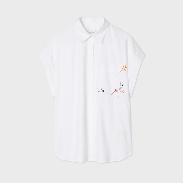 Women's White 'Brushstroke' Embroidered Shirt