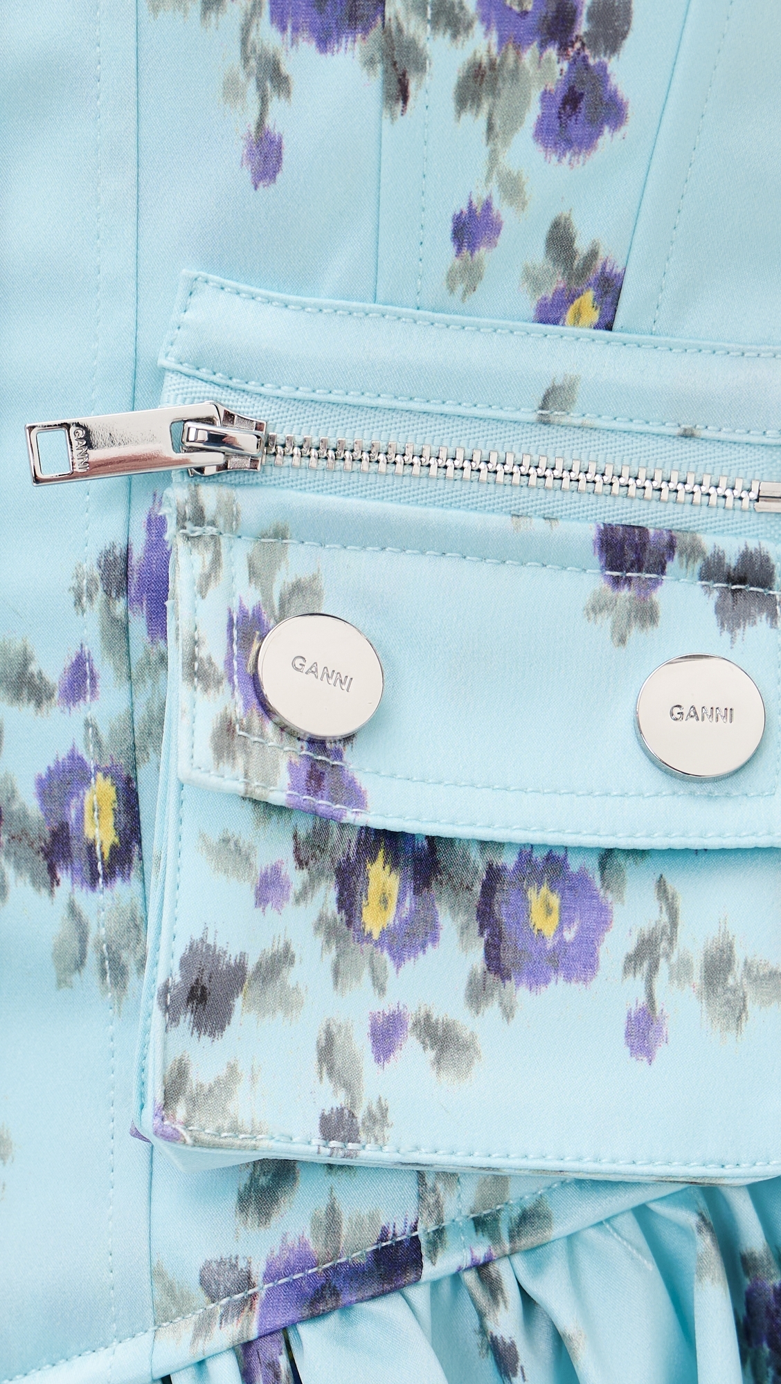 Printed Double Satin Corset Mini Dress Iced Aqua