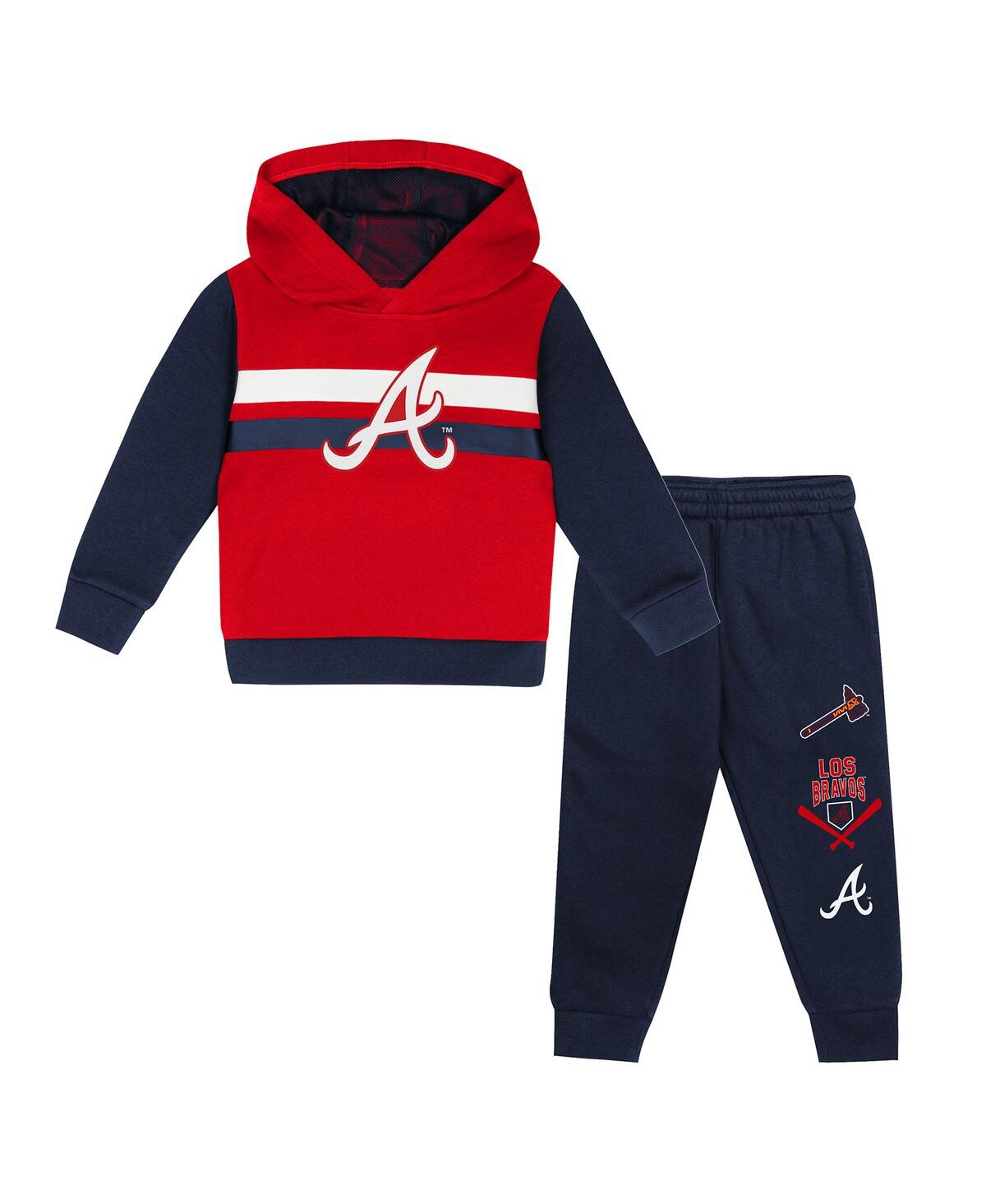Toddler 2-Piece Red/Navy Atlanta Braves Wind Up Pullover Hoodie and Sweatpants Set - Red, Navy