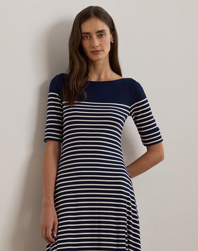 Striped Cotton Midi Dress Woman Midi dress Midnight blue