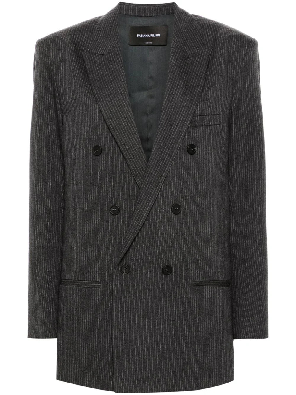 Pinstriped Merino Wool Blazer — Charcoal