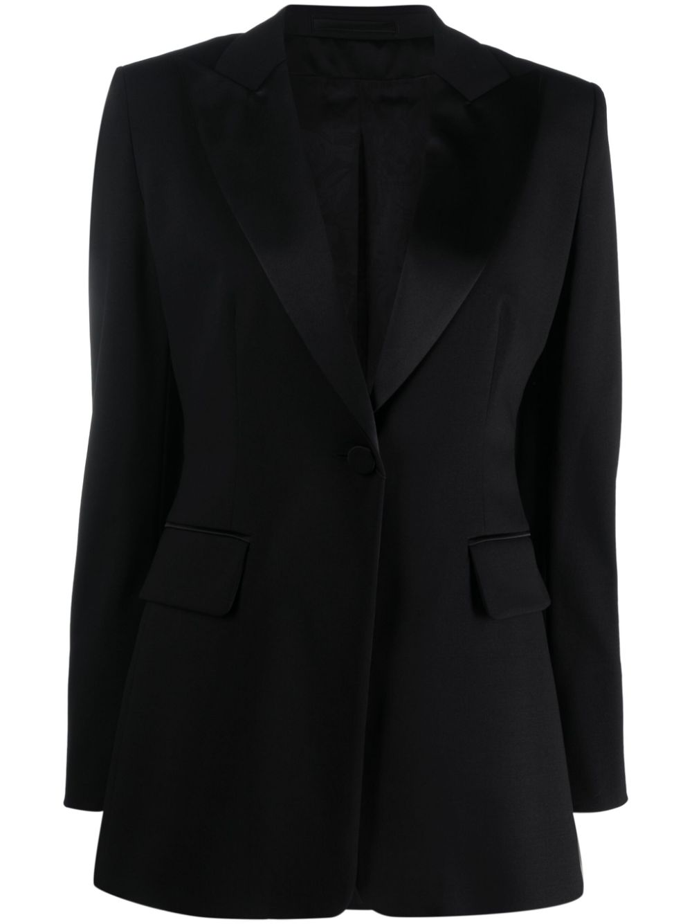 Single-breasted wool-blend blazer - Black