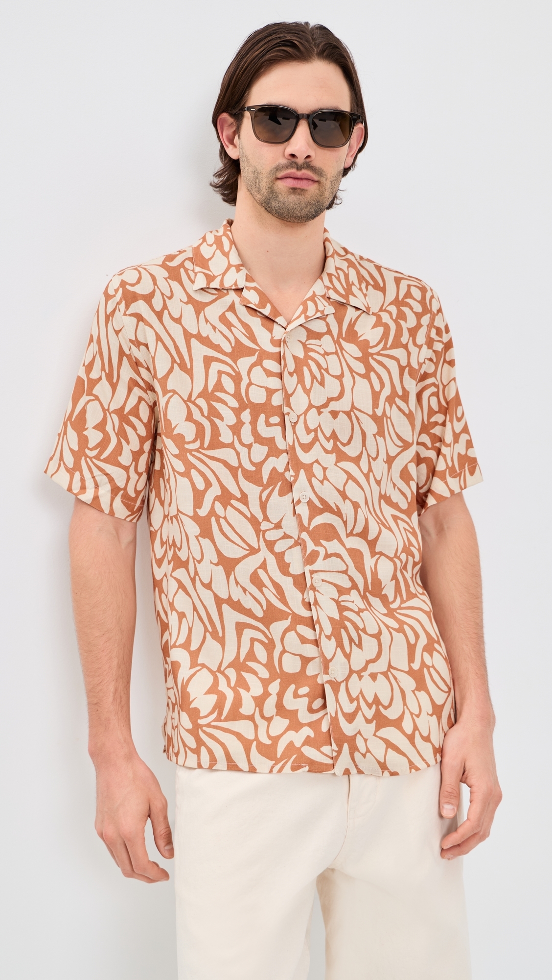 Two-Tone Floral Didcot Shirt Tan/Beige