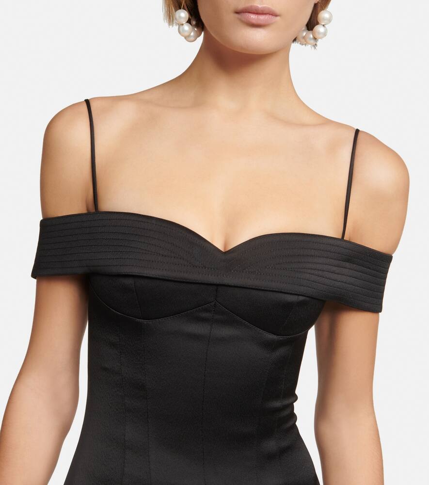 Off-shoulder satin midi dress