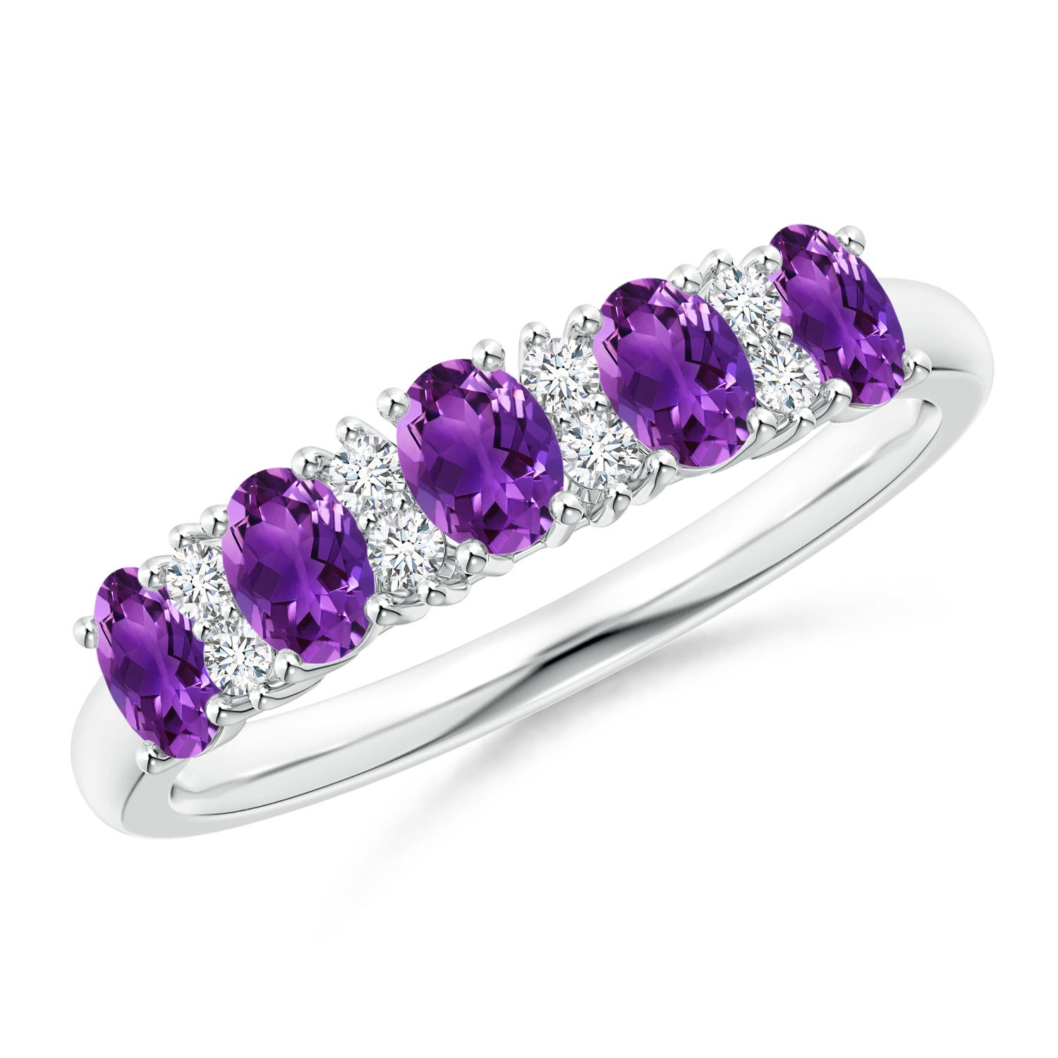 Angara 0.7 Carat Five Stone Amethyst and Diamond Wedding Ring in Platinum