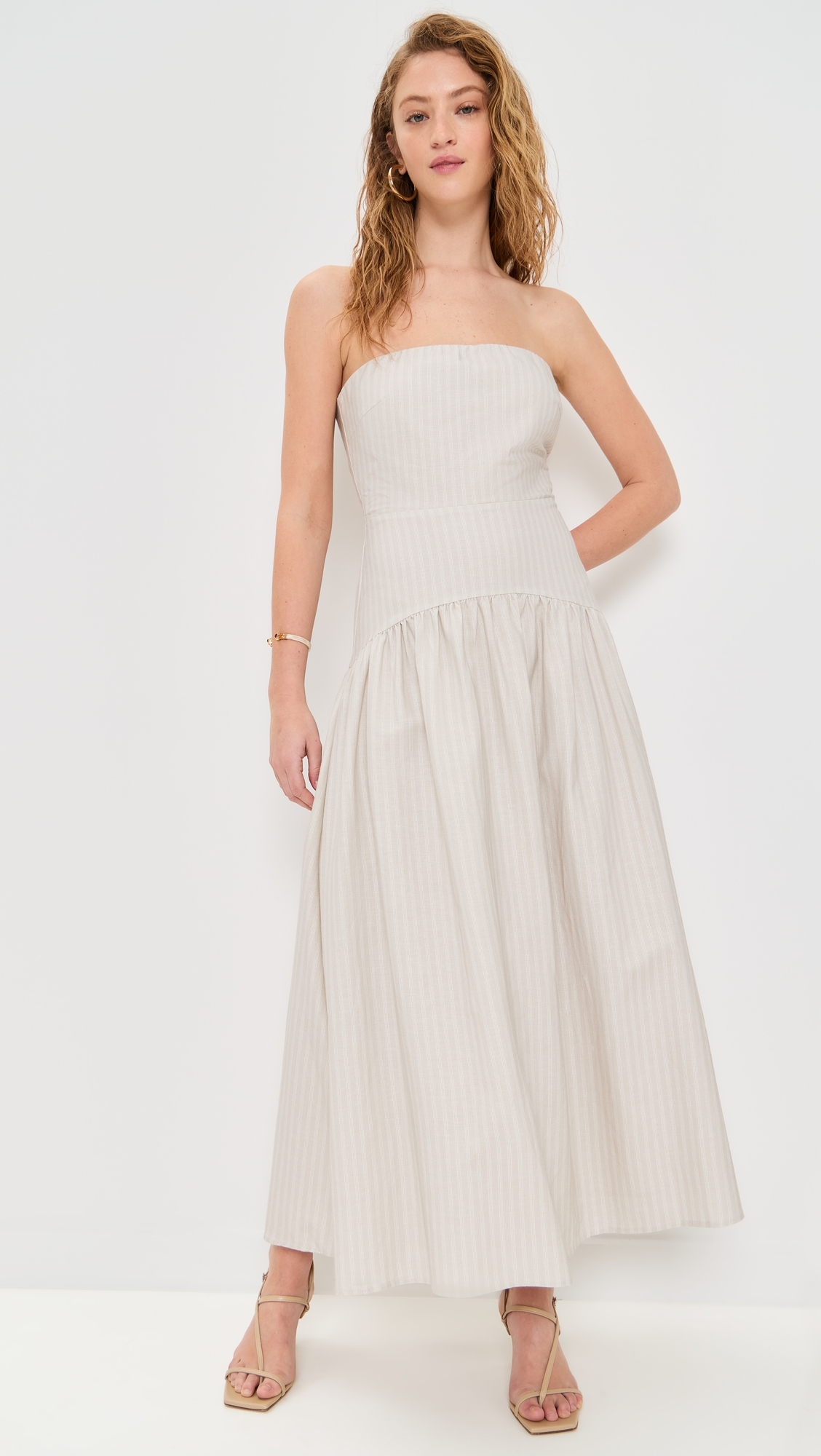 Heather Midi Dress Stone Pinstripe 