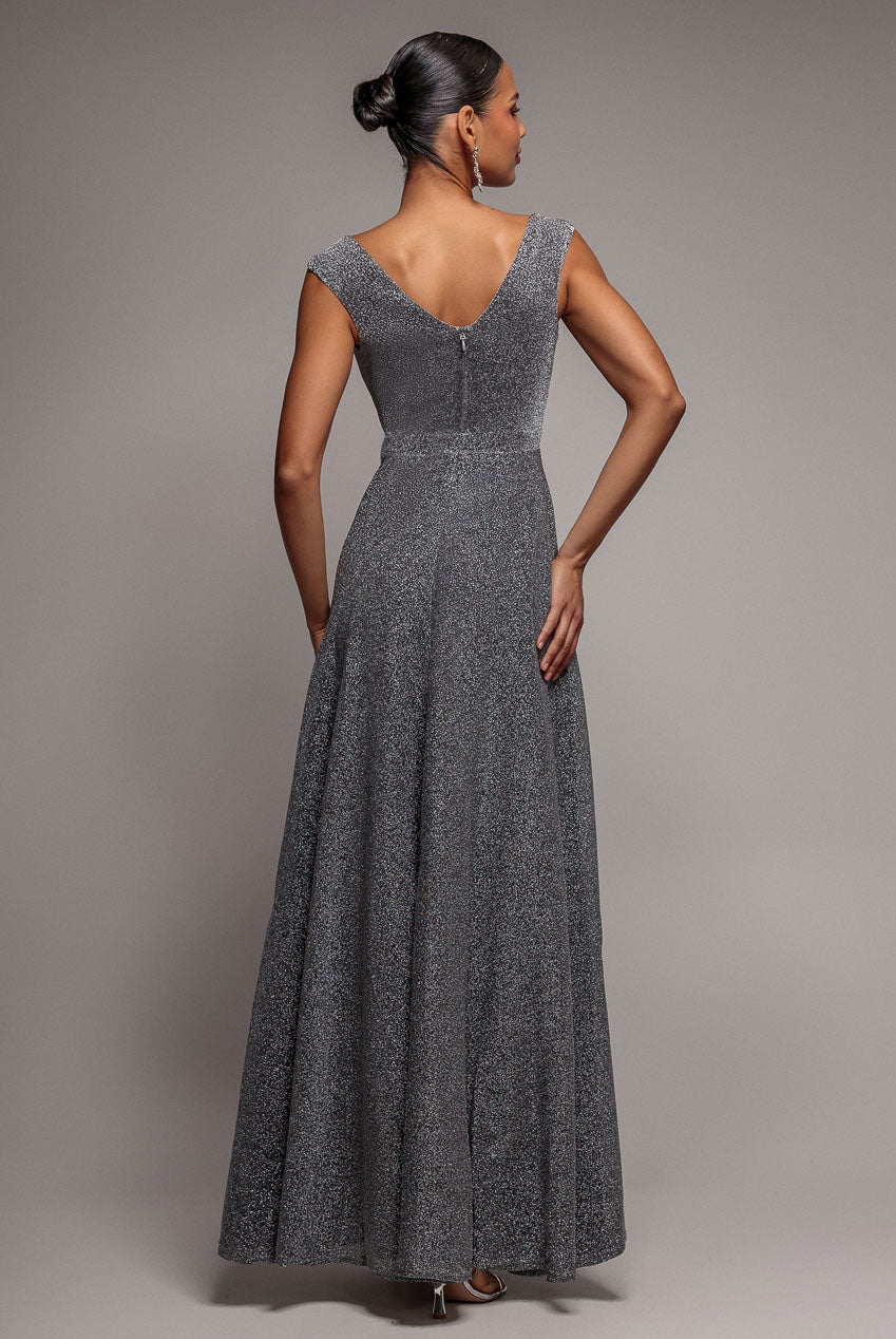 Goddiva Crossover Lurex Glitter Maxi Dress - Silver