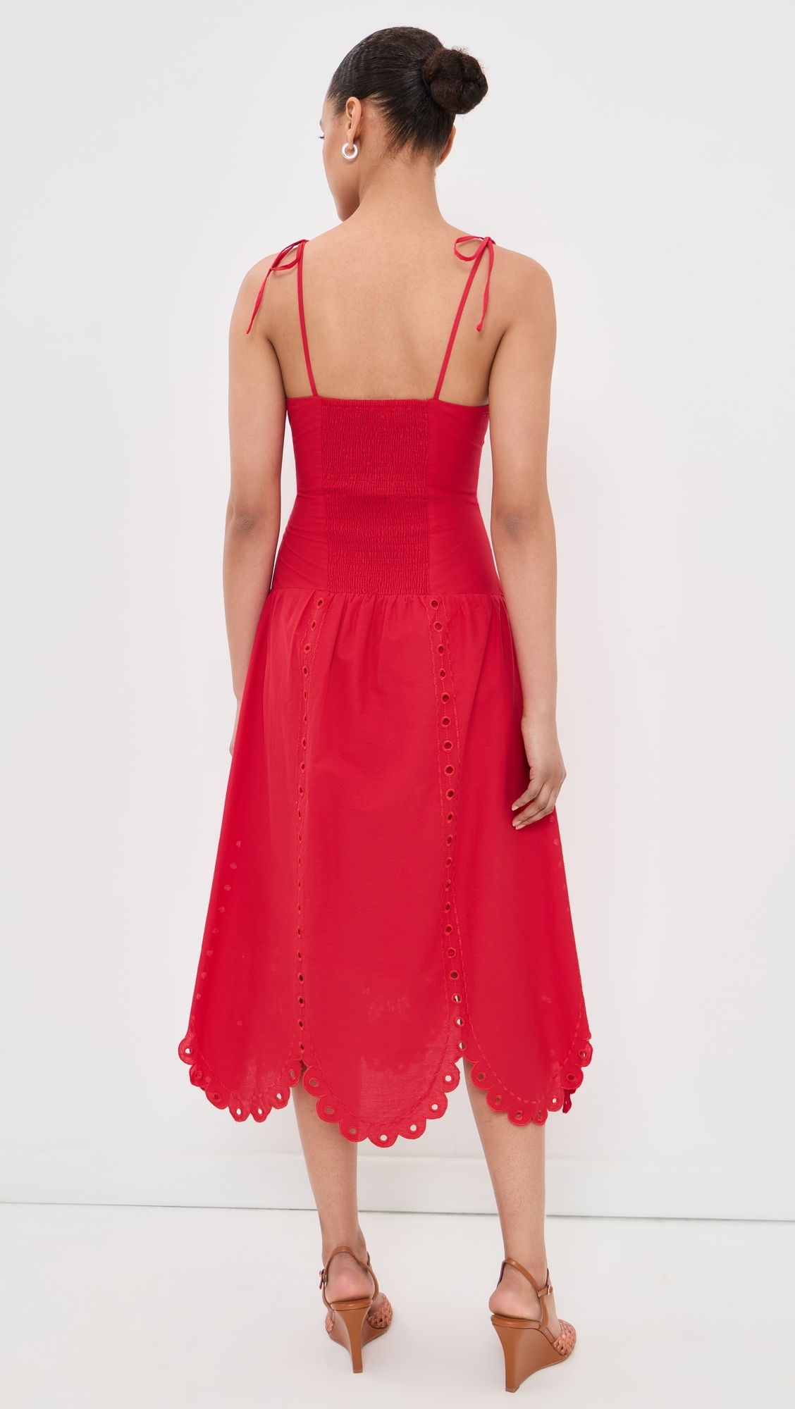 Eyelet Midi Dress Red