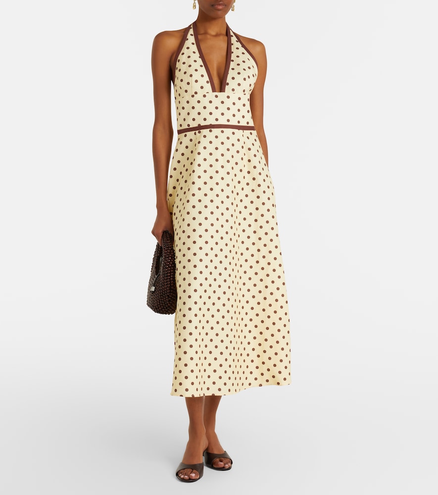 Bowie polka-dot linen and cotton midi dress