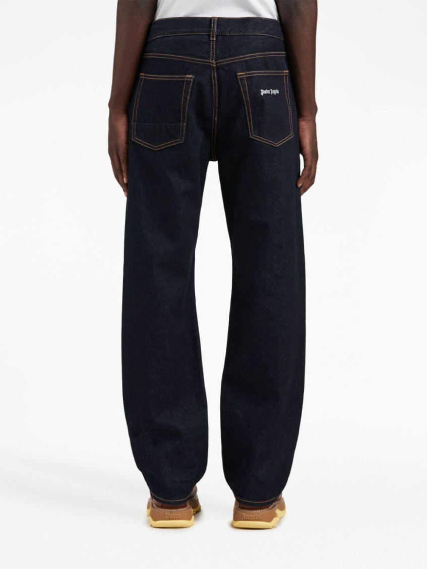 Logo-embroidered denim jeans - Blue