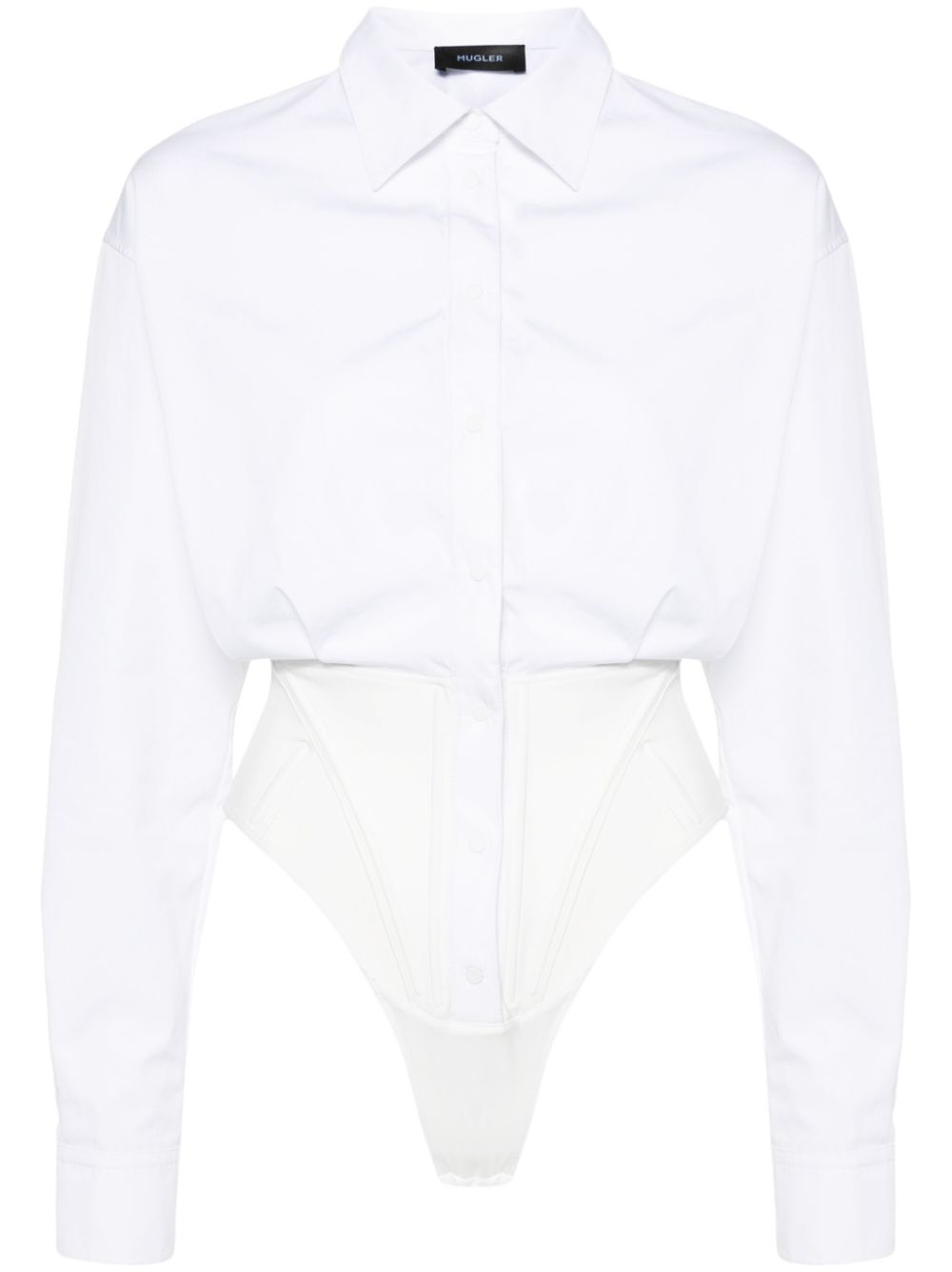 Pleat-detailing poplin bodysuit - White