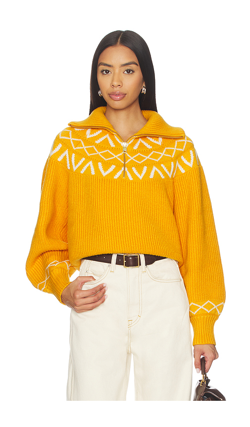 Varley Sigrid Fairisle Half Zip Knit Sweater in Yellow. L. Also in M, S