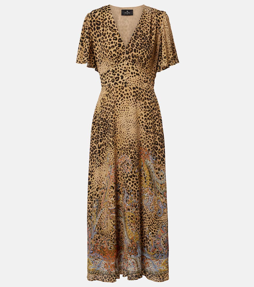 Paisley leopard-print midi dress