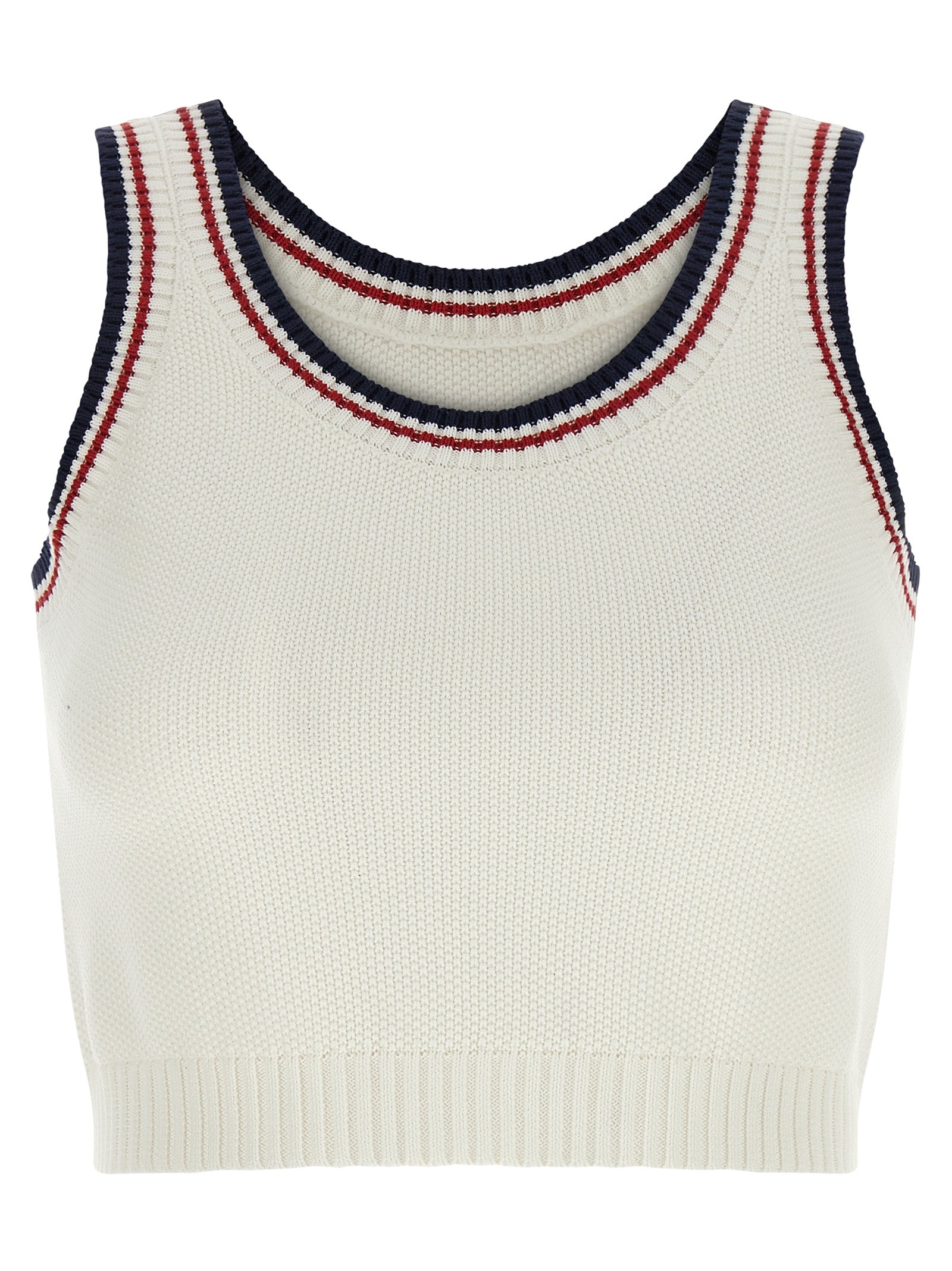 Striped Ribbed Trim Tank Top — White