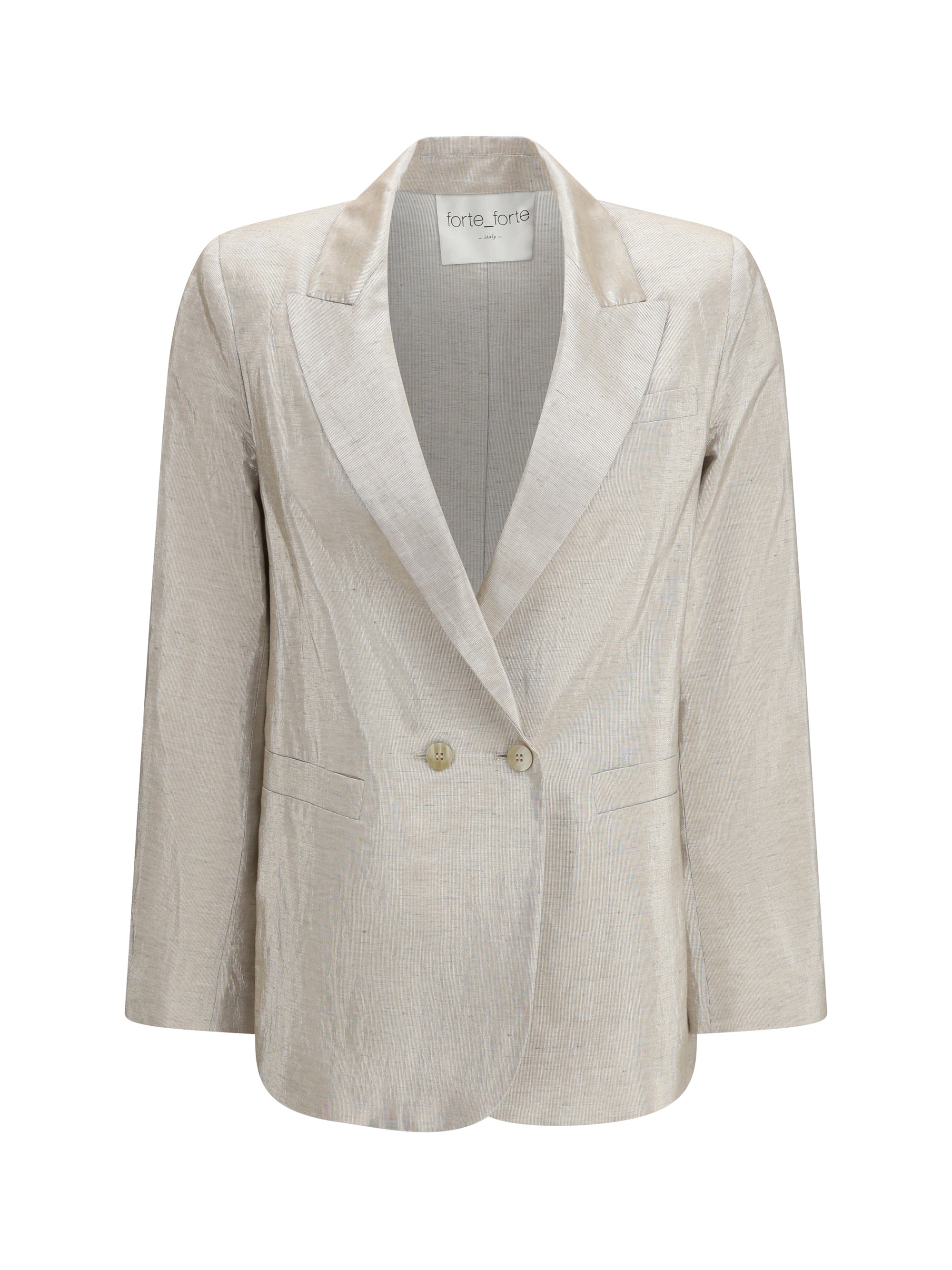 Linen and Lurex Double-Breasted Blazer — Beige