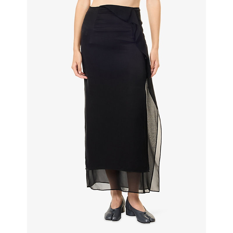 Womens Layered Panelled Cupro-Blend Maxi Skirt