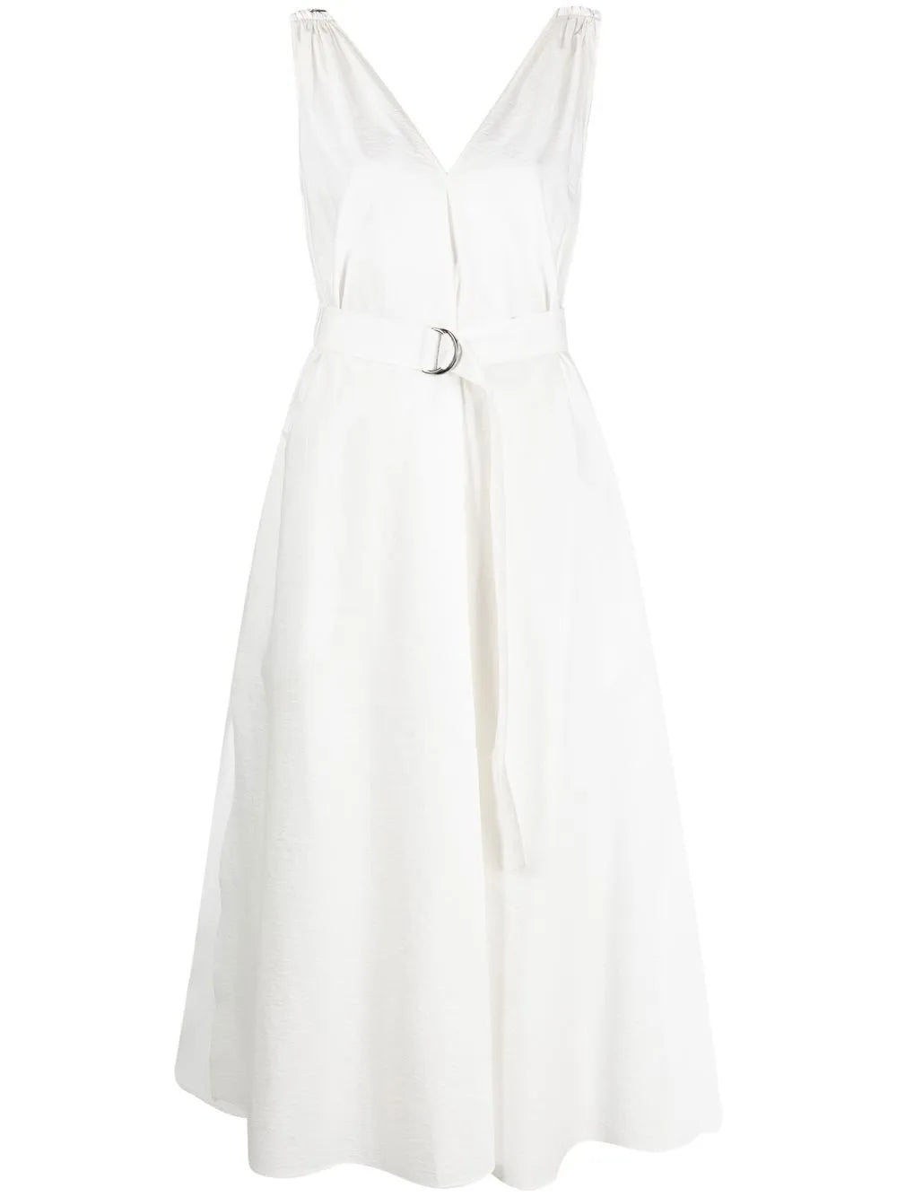 Belted V-Neck Dress — White