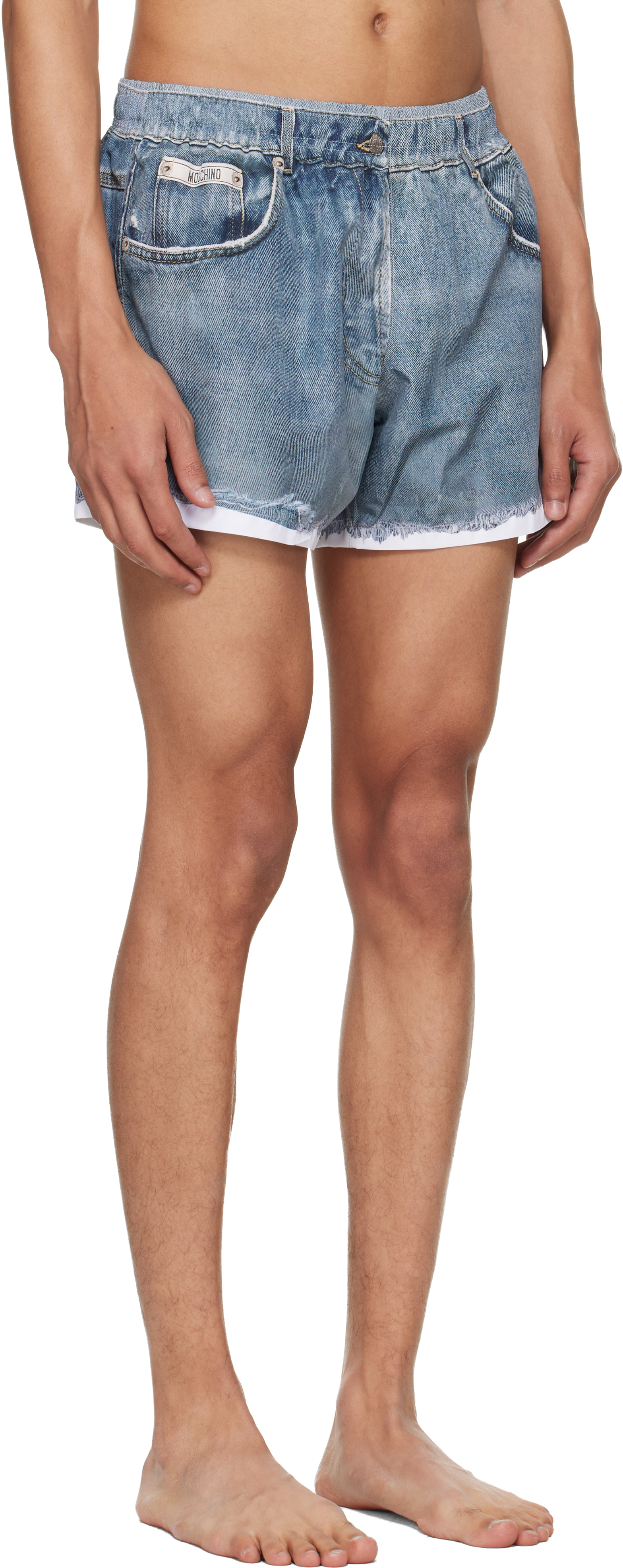 Blue Printed Nylon Swim Shorts