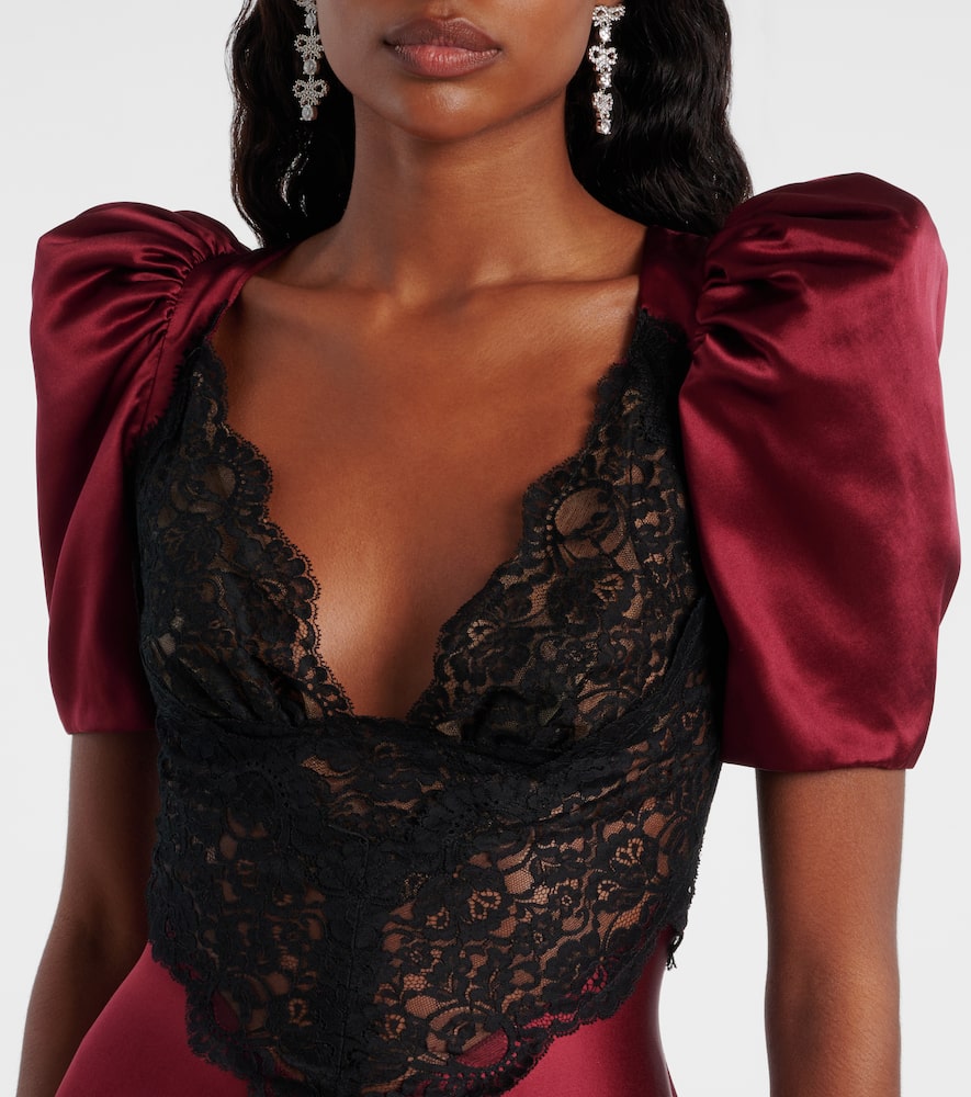 Lace-trimmed silk cocktail dress